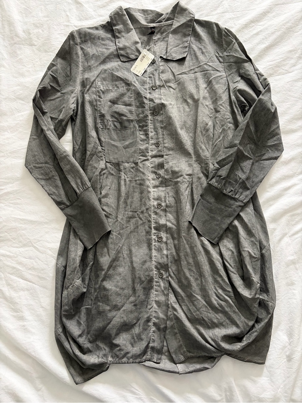 Inizio Gray Resort Wear Made in Italy 100% Cotton Button Down Shirt Dress Large